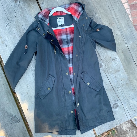 KAVU 100% cotton red flannel lined hooded jacket - Picture 16 of 16